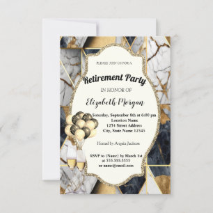 Geometric Marble,Wine Glass,Balloons, Retirement  Invitation