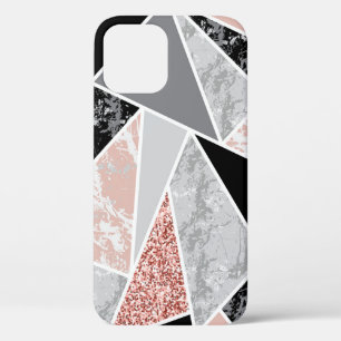 Geometric Marble with Pink Glitter: Seamless iPhone 12 Case