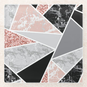 Geometric Marble with Pink Glitter: Seamless Glass Coaster