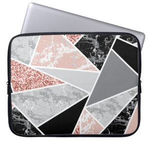Geometric Marble with Pink Glitter: Seamless Laptop Sleeve