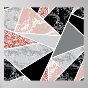 Geometric Marble with Pink Glitter: Seamless Poster