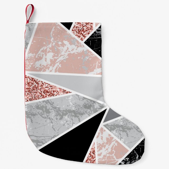 Geometric Marble with Pink Glitter: Seamless Small Christmas Stocking (Front)
