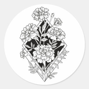 Geometric Marigold Flowers Classic Round Sticker