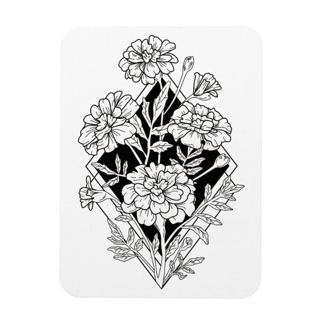 Geometric Marigold Flowers Magnet (Vertical)