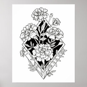 Geometric Marigold Flowers Poster