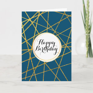 Geometric masculine blue abstract stripes mens card