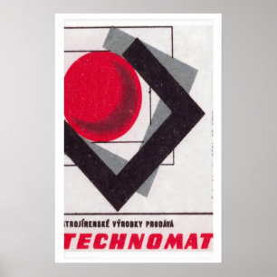 Geometric Matchbox Art Print, Czechoslovak Vintage Poster