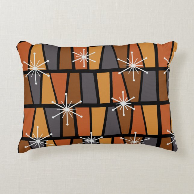 Geometric MCM Abstract Burnt Orange Decorative Cushion (Front)