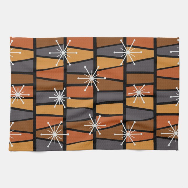 Geometric MCM Abstract Burnt Orange Tea Towel (Horizontal)