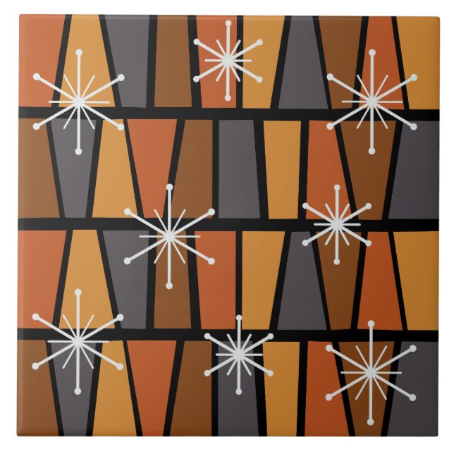 Geometric MCM Abstract Burnt Orange Tile (Front)
