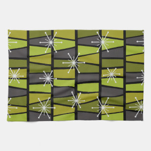 Geometric MCM Abstract Olive Green Tea Towel