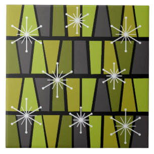 Geometric MCM Abstract Olive Green Tile