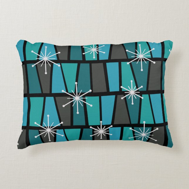 Geometric MCM Abstract Turquoise Teal Decorative Cushion (Front)