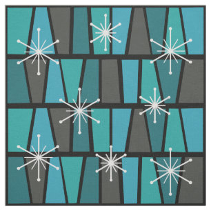 Geometric MCM Abstract Turquoise Teal Fabric