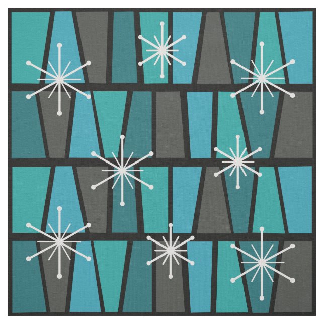 Geometric MCM Abstract Turquoise Teal Fabric (Swatch)