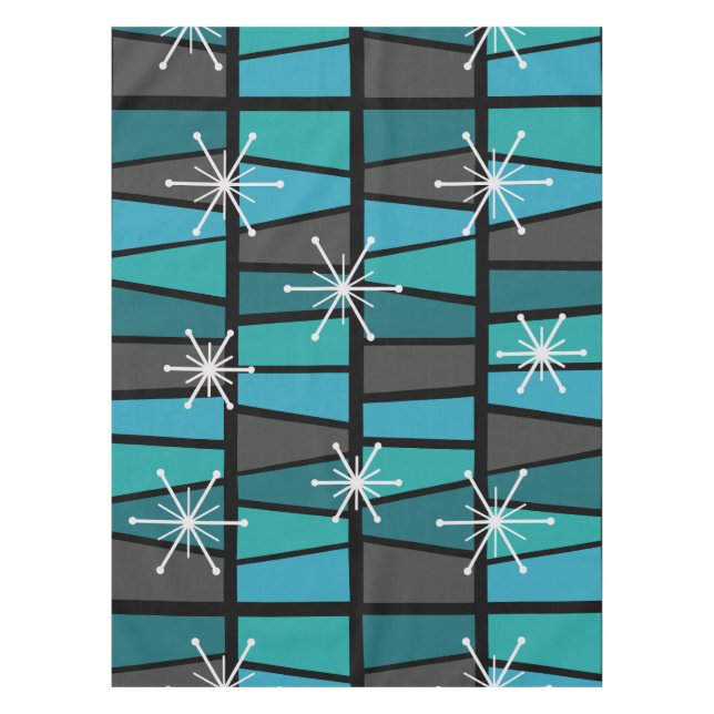 Geometric MCM Abstract Turquoise Teal Tablecloth (Front)