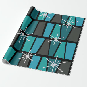 Geometric MCM Abstract Turquoise Teal Wrapping Paper