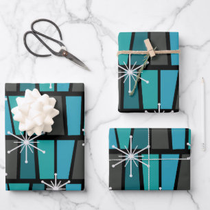 Geometric MCM Abstract Turquoise Teal Wrapping Paper Sheet