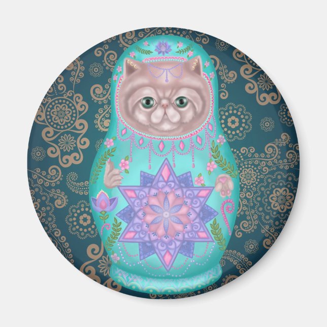 Geometric Meowtreshka Magnet (Front)
