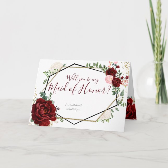 Geometric Merlot Floral Will You Be my... Invitation (Front)