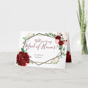 Geometric Merlot Floral Will You Be my... Invitation