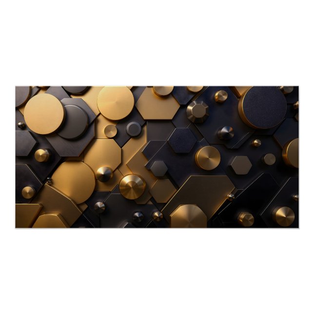 Geometric Metallic Abstract Wall Art – Gold and Bl (Front)