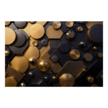 Geometric Metallic Abstract Wall Art – Gold and Bl