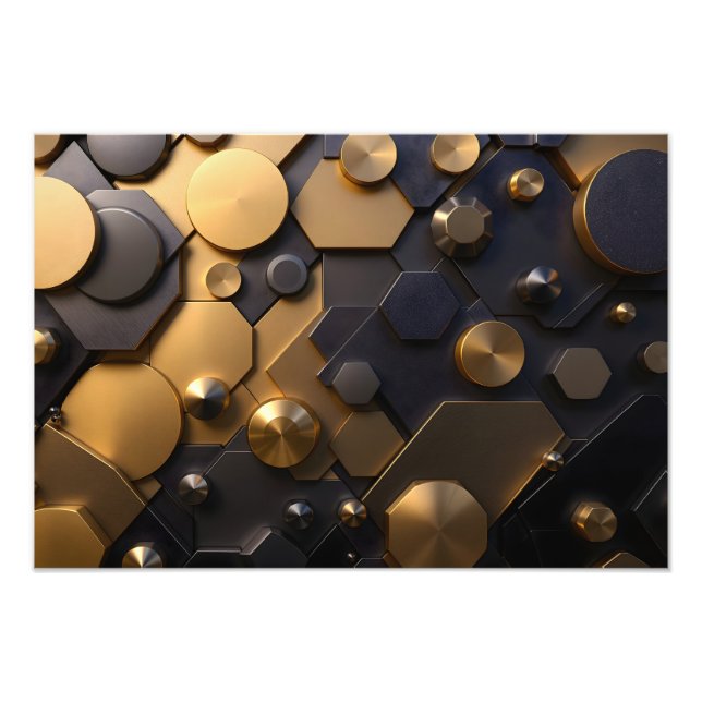 Geometric Metallic Abstract Wall Art – Gold and Bl (Front)