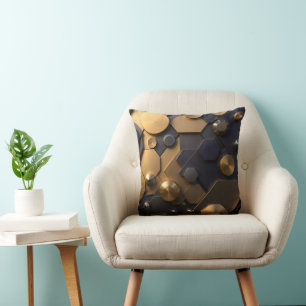 Geometric Metallic Abstract Wall Art – Gold and Bl Cushion