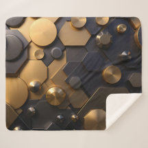 Geometric Metallic Abstract Wall Art – Gold and Bl