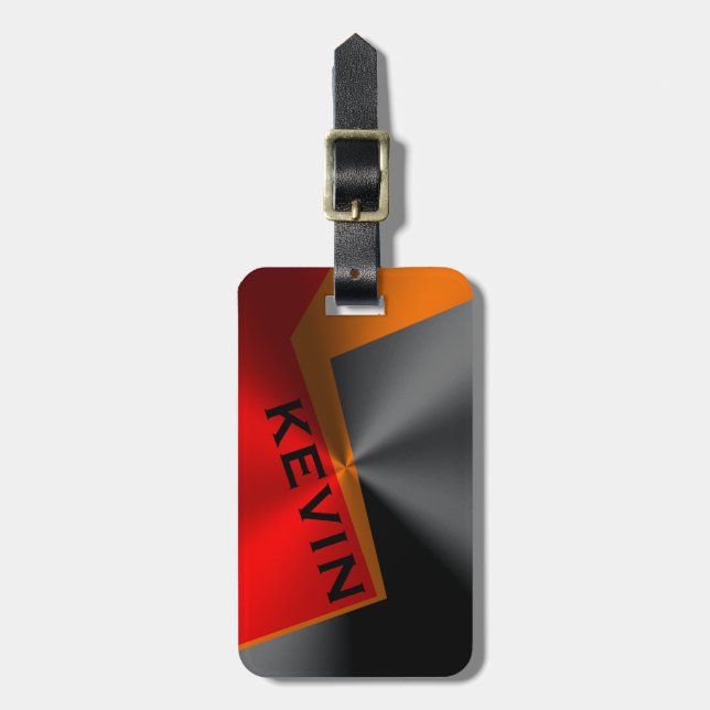 Geometric Metallic Black Red & Orange Luggage Tag (Front Vertical)