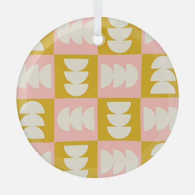 Geometric Mid-Century Modern Retro Pattern Glass Tree Decoration (Front)