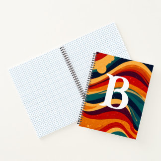 Geometric Mid Century Retro Waves Rainbow Monogram Notebook