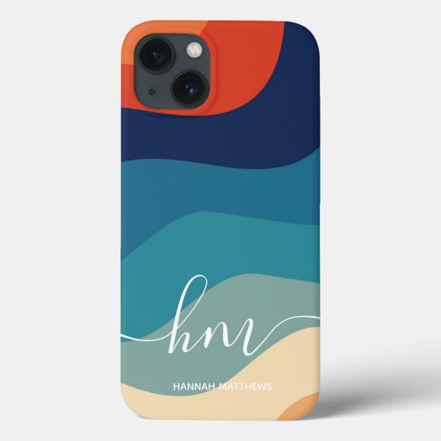 Geometric Mid Century Retro Waves Rainbow Trendy  Case-Mate iPhone Case (Back)