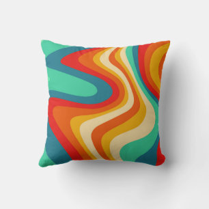 Geometric Mid Century Retro Waves Rainbow Trendy Cushion
