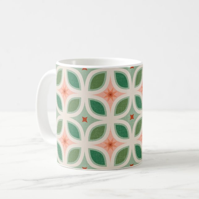 Geometric mid-century tiles green coffee mug (Front Left)