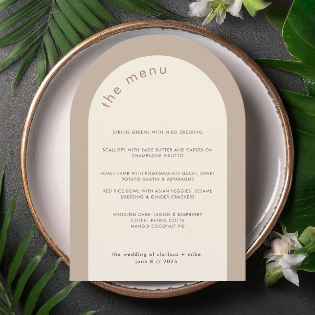 Geometric Minimal Neutral Arch Wedding Menu Card (Creator Uploaded)