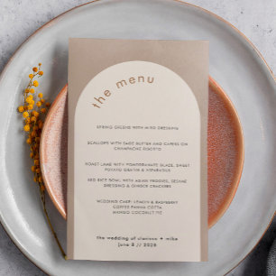 Geometric Minimal Sand Beige Arch Wedding Menu