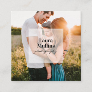 Geometric minimal white square modern photographer business card