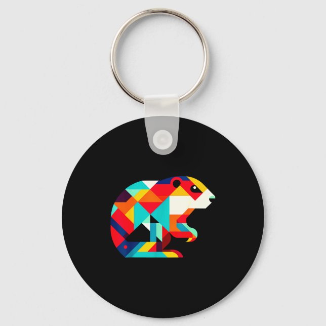 Geometric Minimalism Modern Illustration Groundhog Key Ring (Front)