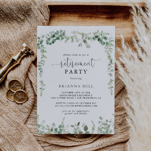 Geometric Minimalist Eucalyptus Retirement Party  Invitation