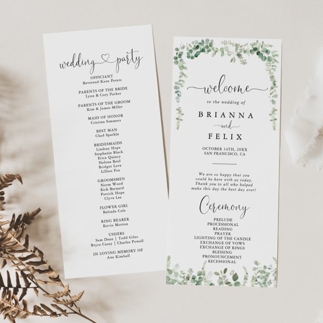 Geometric Minimalist Eucalyptus Wedding Program Programme (Creator Uploaded)