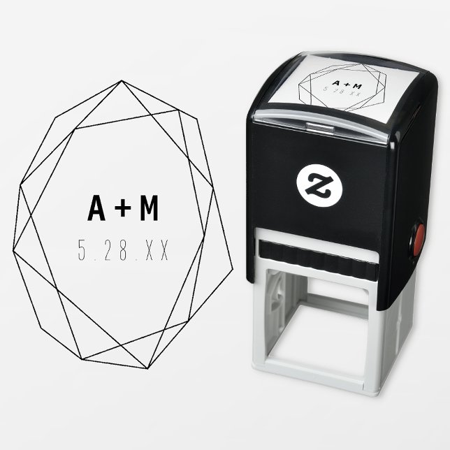 Geometric Minimalist Monogram Rubber Wedding Stamp (Creator Uploaded)