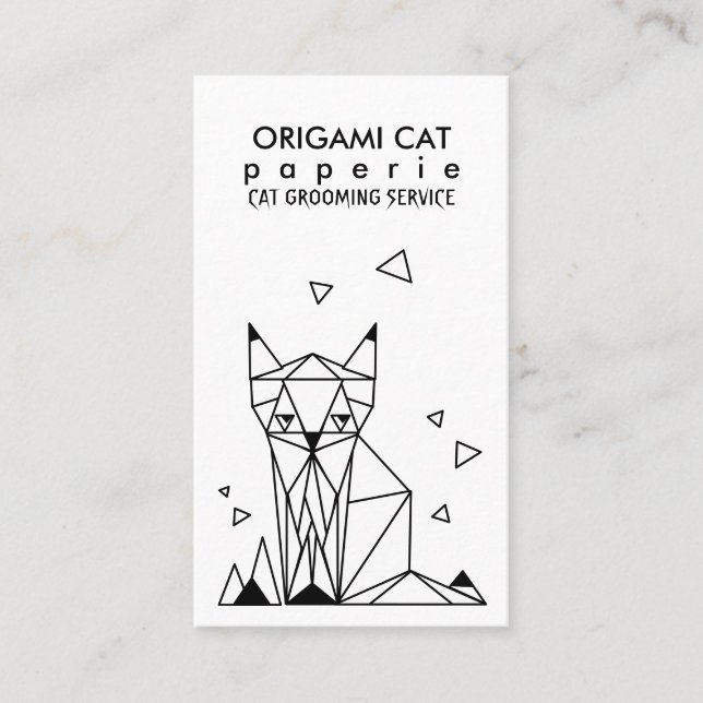 Geometric Minimalist Origami Cat Business Card (Front)