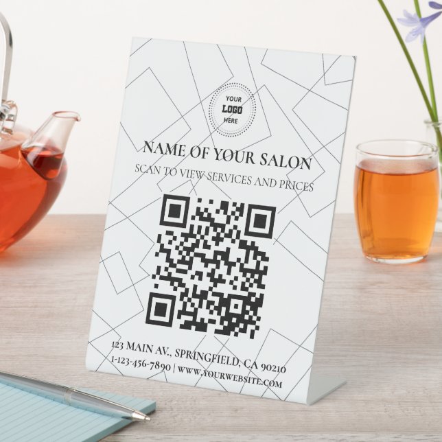 Geometric Minimalist QR Code Salon Services Sign (In SItu)