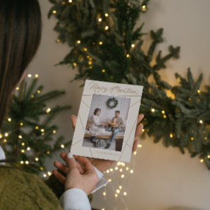 Geometric Mocha Beige Merry Christmas Family Photo Holiday Card