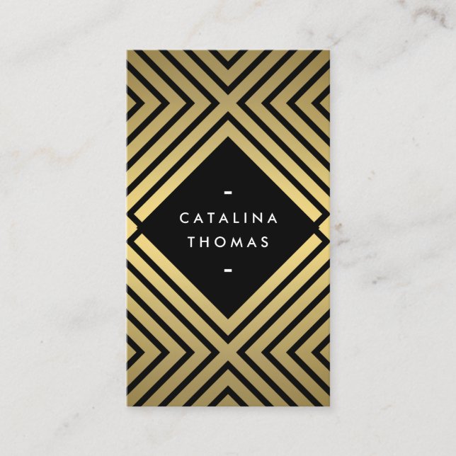 Geometric Mod Bold Black and Gold Pattern Business Card (Front)
