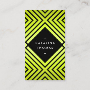 Geometric Mod Bold Black and Neon Yellow Pattern Business Card