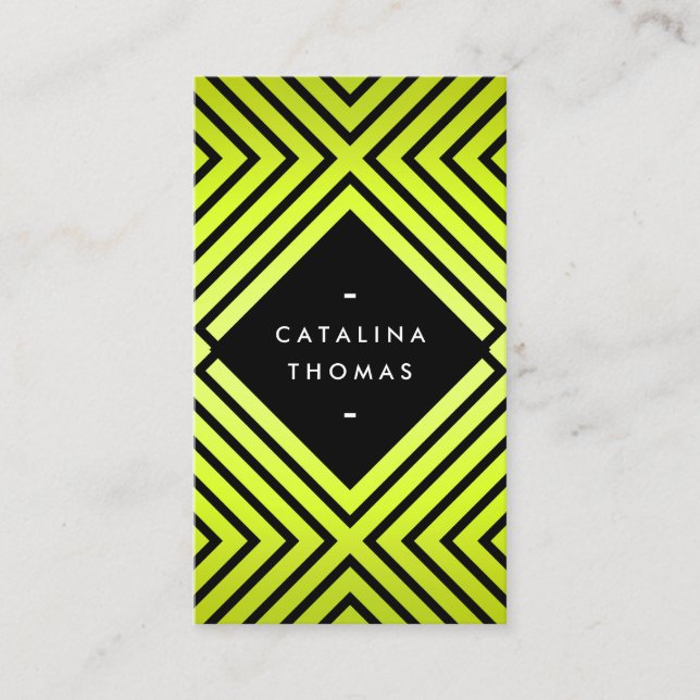 Geometric Mod Bold Black and Neon Yellow Pattern Business Card (Front)