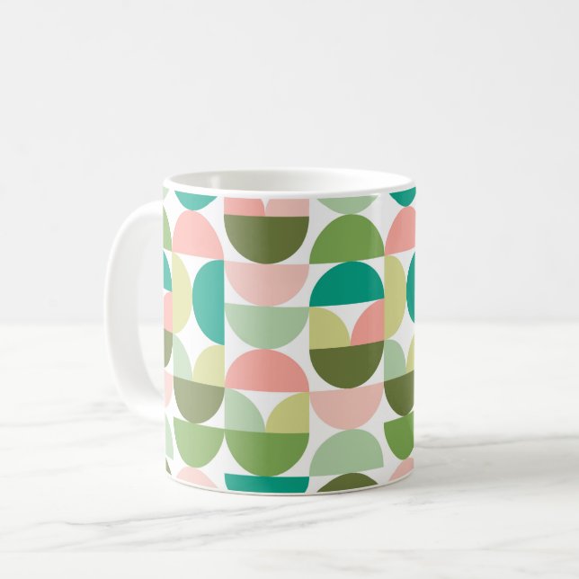 Geometric Mod Green & Peach Mug (Front Left)